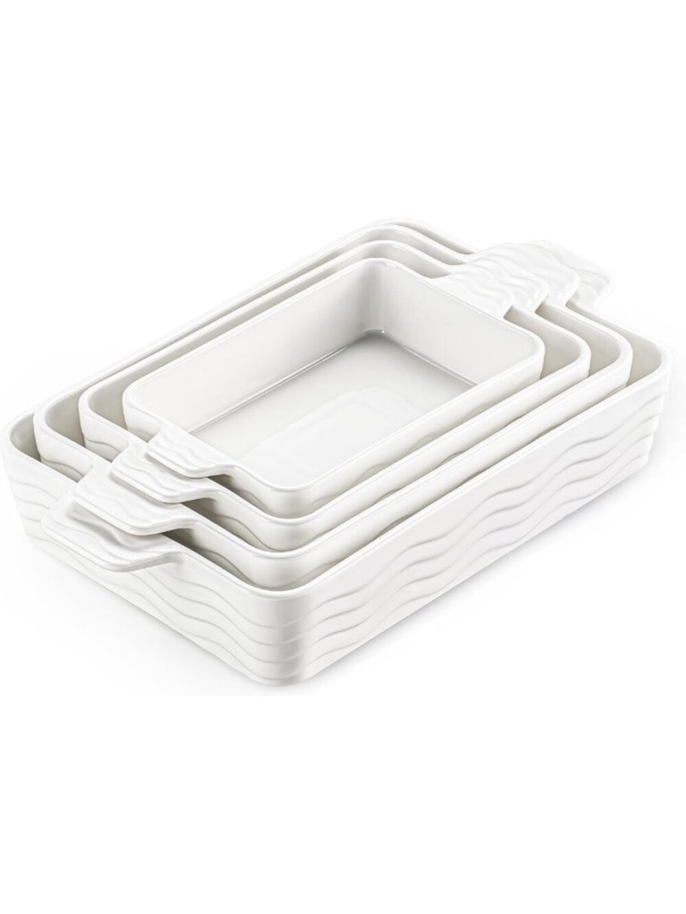 Ceramic Casserole Dishes Set of 4, Rectangular Baking Pans with Handles, White